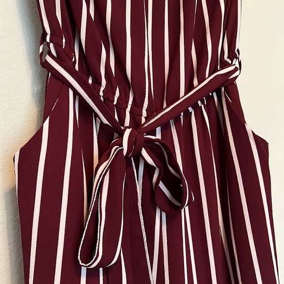 Ambiance romper jumpsuit strapless front tie red burgundy white striped small - Picture 4 of 9